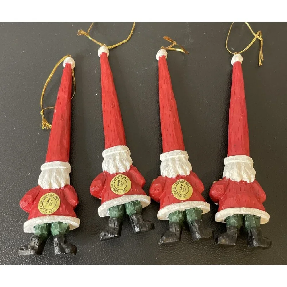 Ganz Resin‎ Santas Christmas Ornaments Long Spiral Hat Teddy Bear Set Of 4